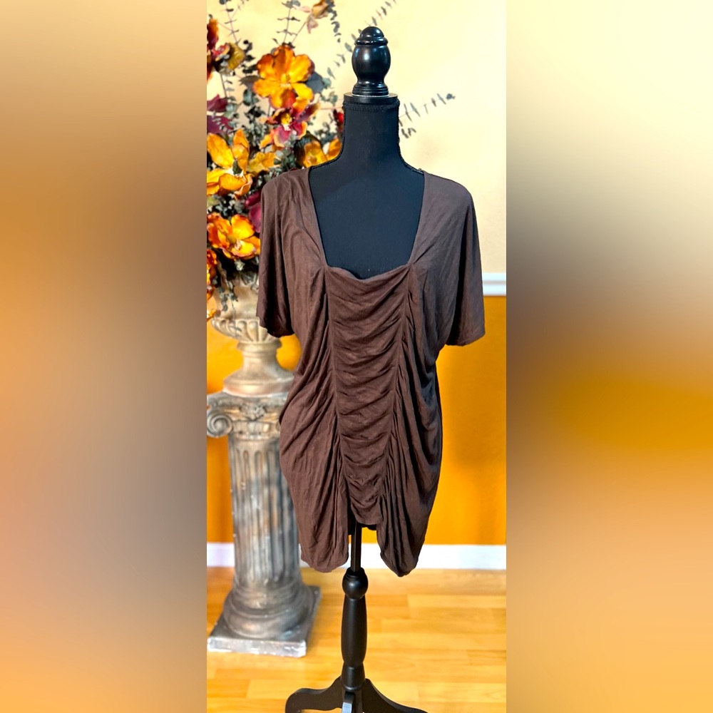 Studio M Chocolate Brown Ruched Mini Dress, Size Small